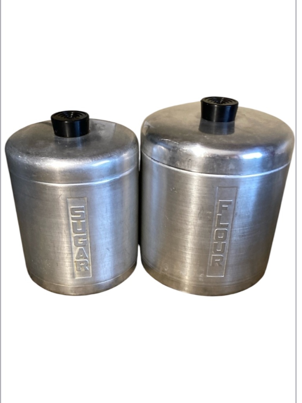 Vintage Midcentury Spun Aluminum  ware Kitchen Canister Set of 2